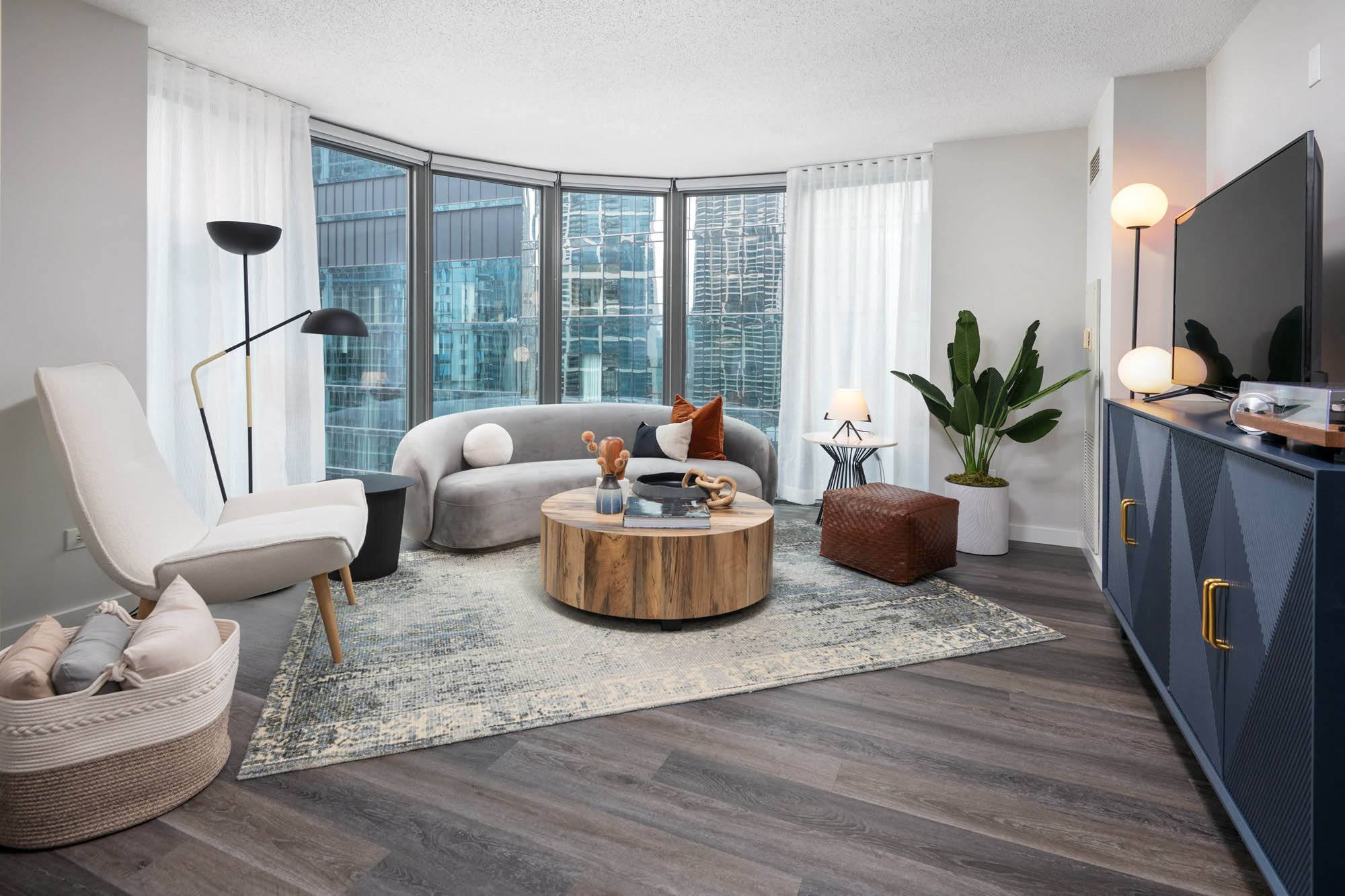 a living room with a couch and a coffee table